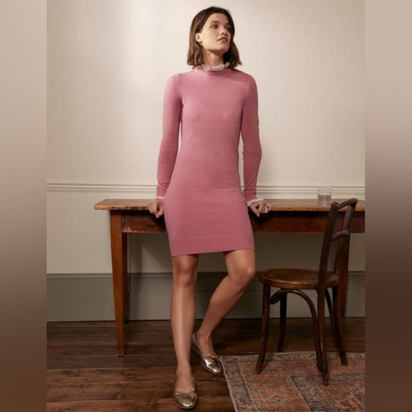Boden Knitted Sweater Dress Beatrice Lace Ruffle Trim Formica Pink US8 UK12 - Picture 4 of 8